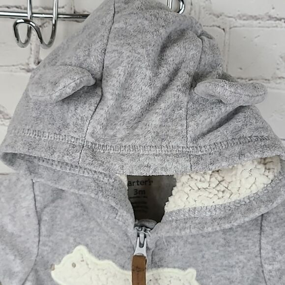 Carters 3M Gray Polar Bear Sherpa Fleece Hoodie One-Piece Jumper Winter Outfit - Picture 6 of 8
